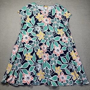 Ruby Rd. Short Dress Women's XL Tropical Floral Short Sleeve Stretch Beach Cover
